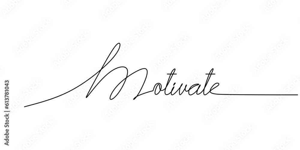 One continuous line drawing typography line art of motivate word writing isolated on white background. One continuous line drawing typography line art of motivate word writing isolated on white background.