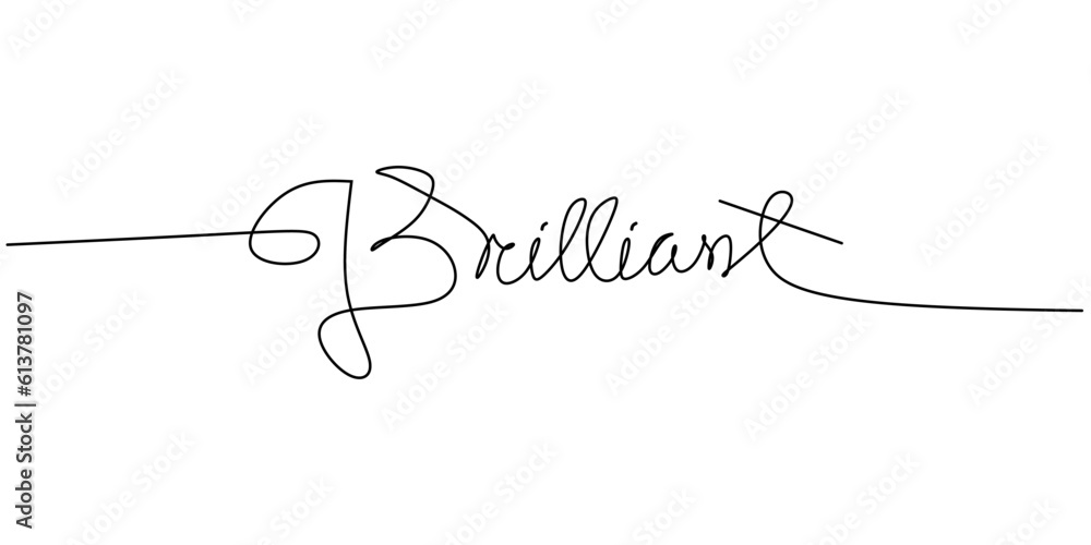 One continuous line drawing typography line art of brilliant word writing isolated on white background. One continuous line drawing typography line art of brilliant word writing isolated on white background.
