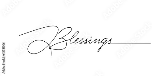 One continuous line drawing typography line art of blessing word writing isolated on white background.