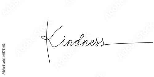 One continuous line drawing typography line art of kindness word writing isolated on white background.