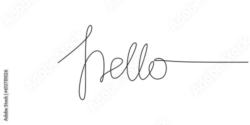 One continuous line drawing typography line art of hello word writing isolated on white background.