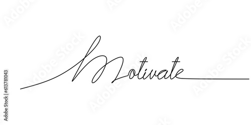 One continuous line drawing typography line art of motivate word writing isolated on white background.