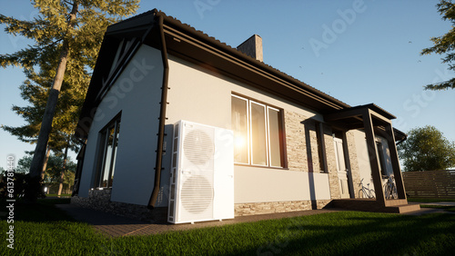 Heat pump of air-water technology for the home. Inverter system of split type photo