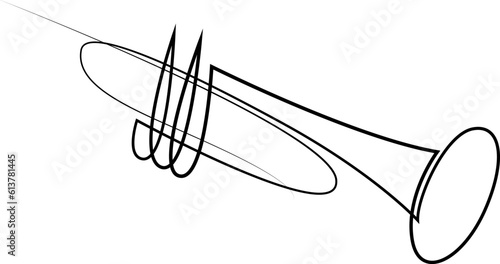 Single continuous line drawing of trumpet music instrument. Minimalist style design vector illustration. One line art.