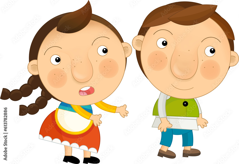 Cartoon farm character farmer girl and boy brother and sister family isolated illustration for children Cartoon farm character farmer girl and boy brother and sister family isolated illustration for children
