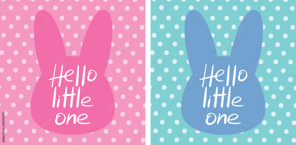 Hello little one greeting cards with a rabbit head outline. For celebration of a childbirth, birthday, pregnancy and baby shower Hello little one greeting cards with a rabbit head outline. For celebration of a childbirth, birthday, pregnancy and baby shower