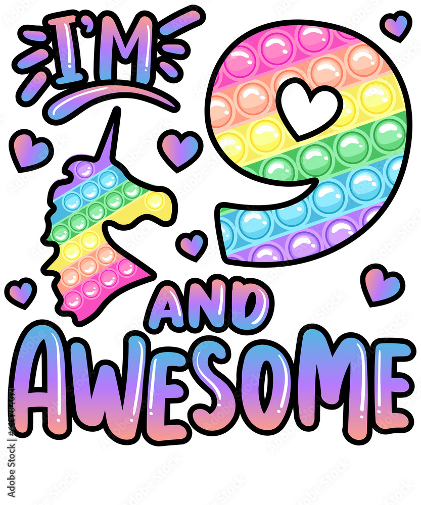 I'm 9 And Awesome Unicorn Birthday Pony Fidget Pop It I'm 9 And Awesome Unicorn Birthday Pony Fidget Pop It