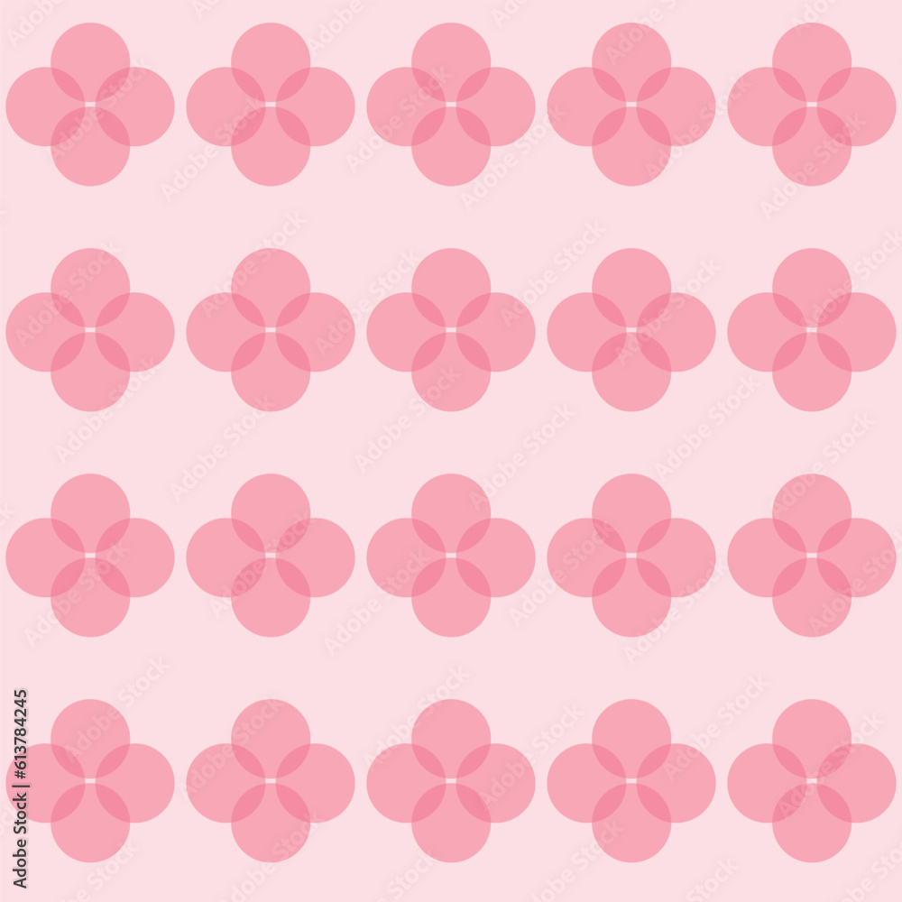 Pink transparent dots in flower shape seamless vector pattern. Small pink polka dots on light pink background.