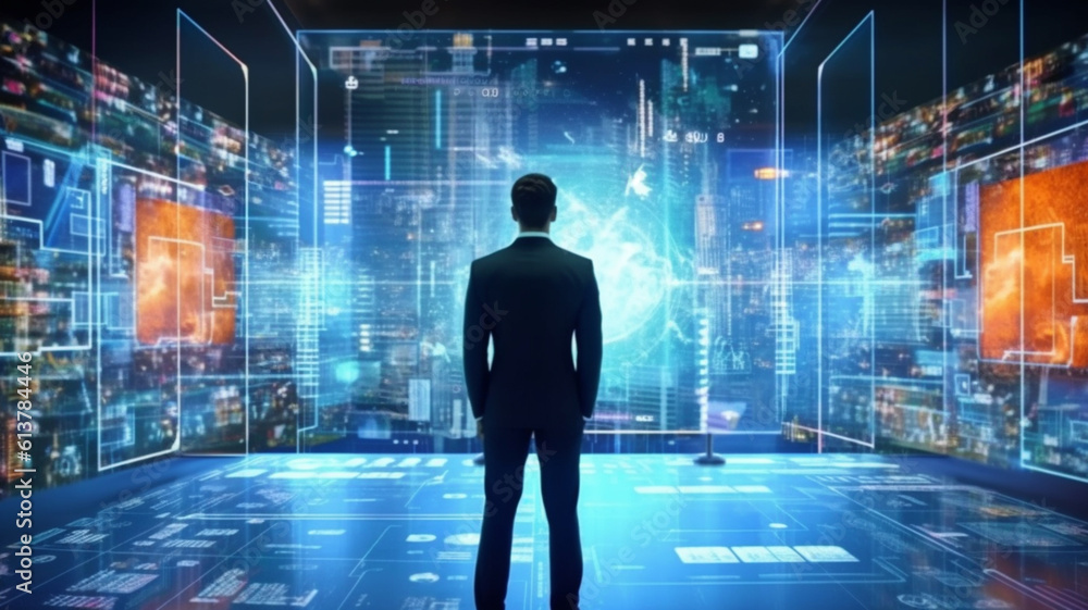 Data center and computer servers with information background. Generative Ai image illustration Data center and computer servers with information background. Generative Ai image illustration