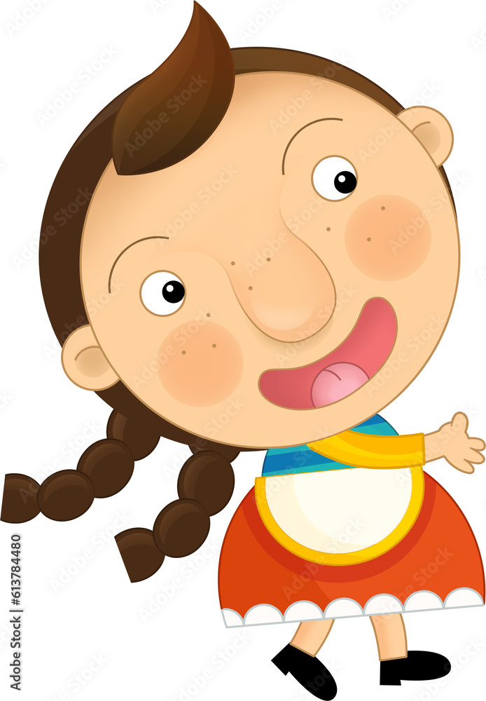 Fototapeta premium Cartoon farm character farmer woman girl child isolated illustration for children