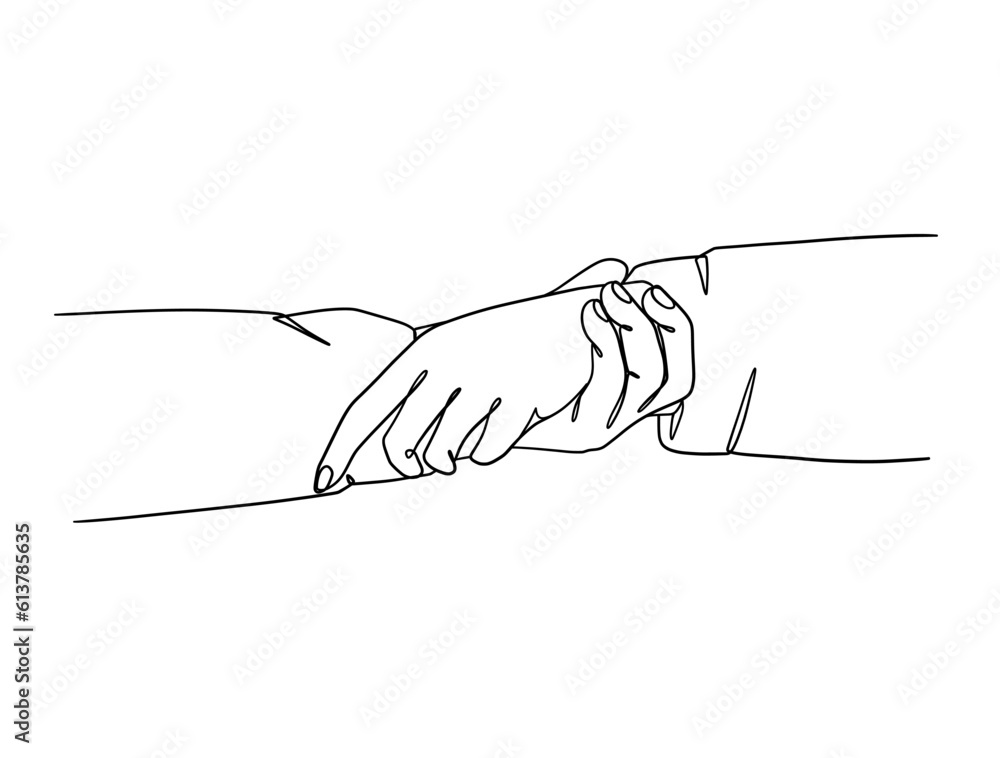Continuous line drawing of hands couple trendy minimalist illustration. Vector illustration. Continuous line drawing of hands couple trendy minimalist illustration. Vector illustration.