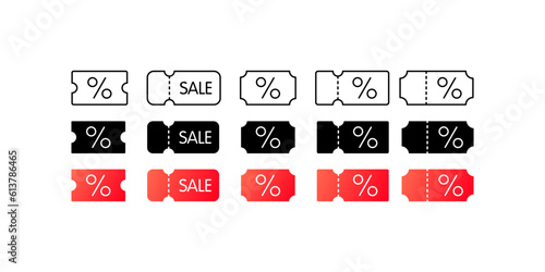 Discount coupon. Different styles, color, store coupon, favorable coupon. Vector icons.