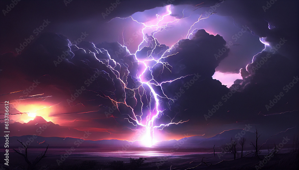 concept of natural disasters Lightning and storms caused by environmental changes and global warming.