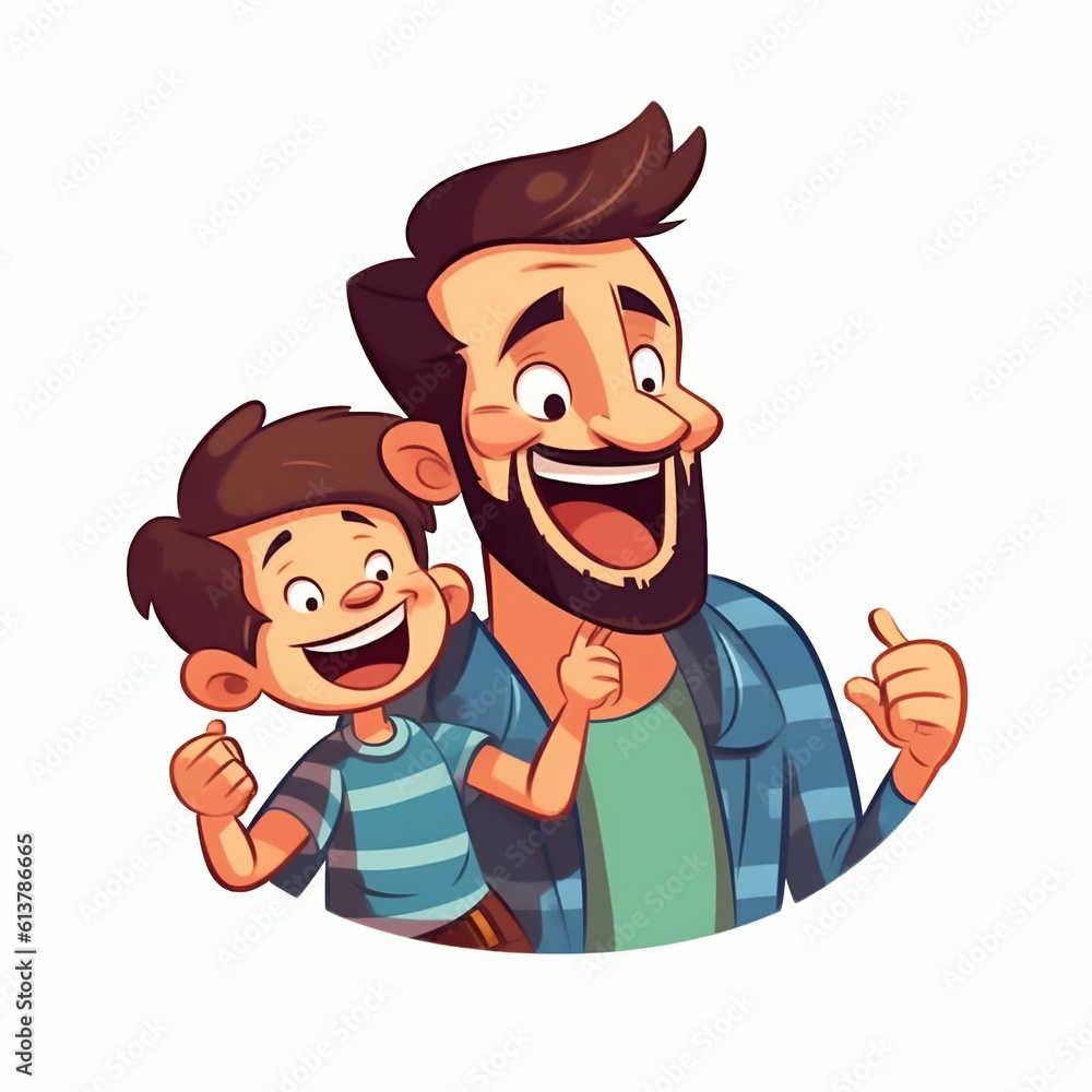 Father and Son Laughing Together, Sticker on White Background. Generative ai Father and Son Laughing Together, Sticker on White Background. Generative ai
