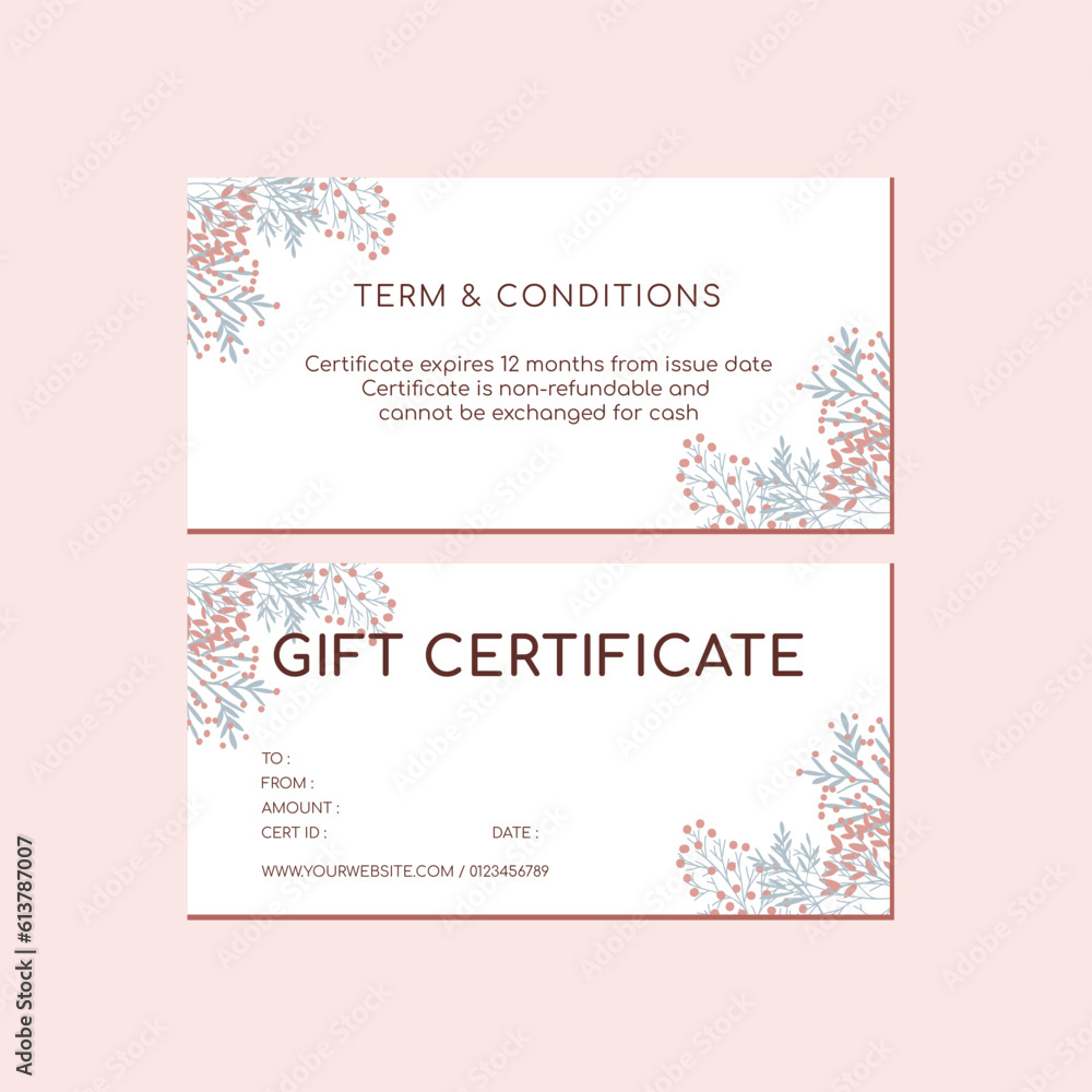 Pink Peach Flower Gift Certificate Cards 2 sided template