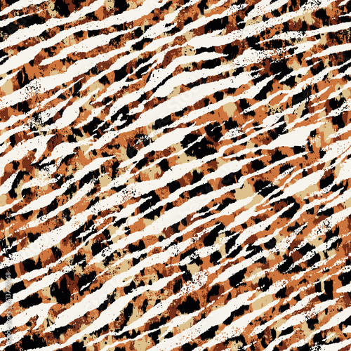 Tiger and leopard skin patchwork camouflage wallpaper abstract vector seamless pattern