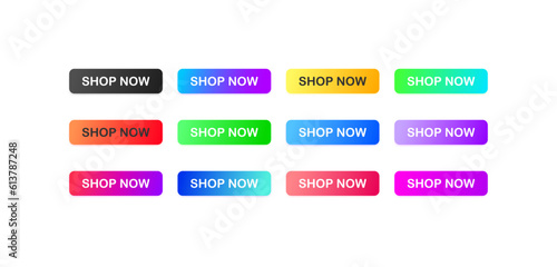 Shop now icon set. Flat, color. Kunoopka shop now button icons. Vector