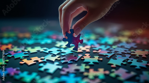 Finding a Solution. Providing a solution to a difficult or complex problem. Solving a very difficult, complicated jigsaw puzzle. Solution, matching, integration concept