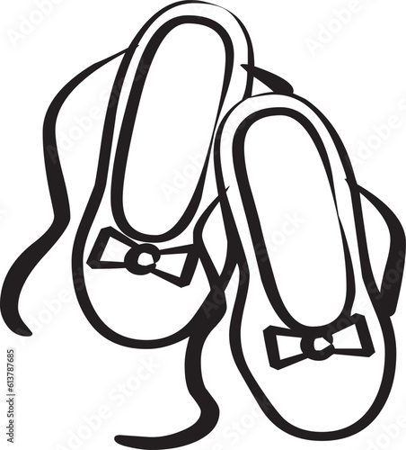 Ballet shoes. Vector hand-drawn illustration. Ballet dance studio symbol. pointe shoes, vector sketch on a white background