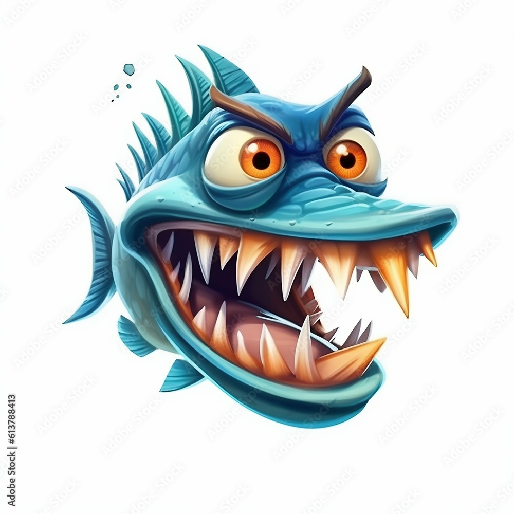 Angry Barracuda Cartoon Character on White Background. Generative ai