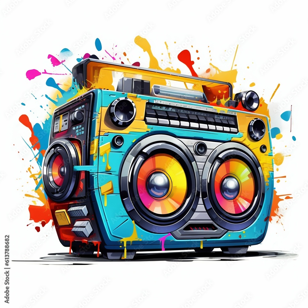 Fototapeta premium Cartoon Boombox on White Background. Generative ai