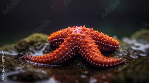 red starfish under the water sitting on rocks, generative ai © Saurav