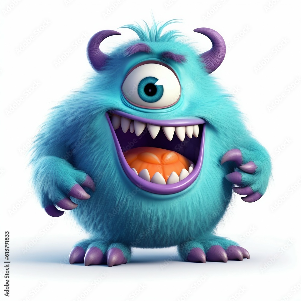 Cartoon Monster with Big Teeth and Huge Eyes on White Background. Generative ai Cartoon Monster with Big Teeth and Huge Eyes on White Background. Generative ai