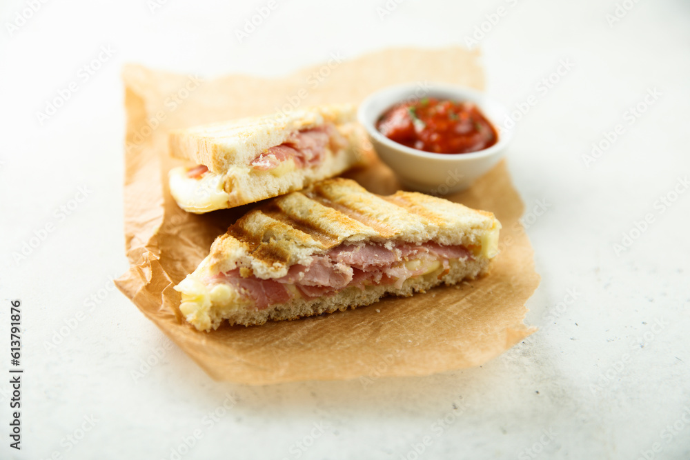 Homemade grilled sandwich with ham