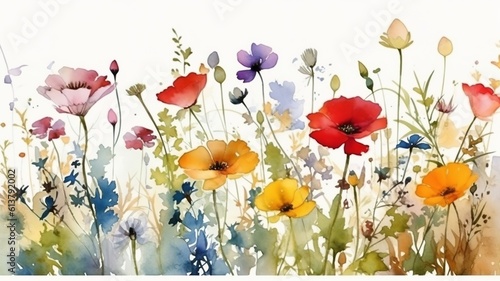 beautiful picture with colorful flowers painted in watercolor