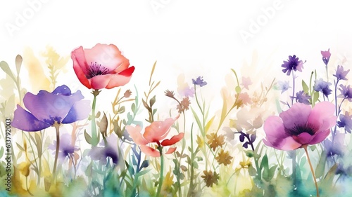 beautiful picture with colorful flowers painted in watercolor