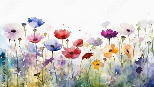 beautiful picture with colorful flowers painted in watercolor