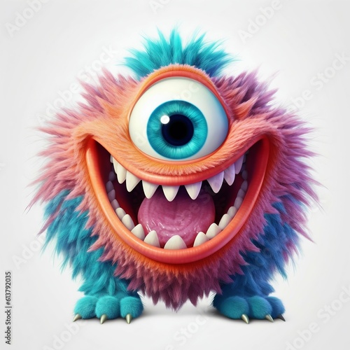 Cartoon Monster with Big Teeth and Huge Eyes on White Background. Generative ai