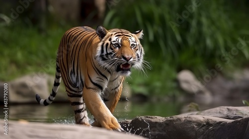 tiger near the river walking on water  generative ai