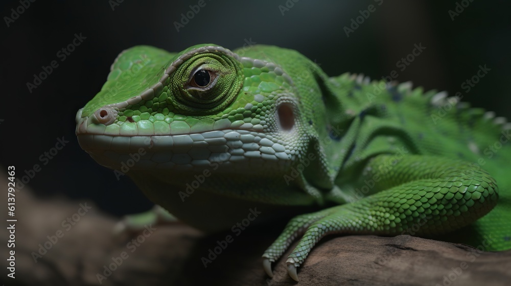 green iguana on a branch by generative ai green iguana on a branch by generative ai
