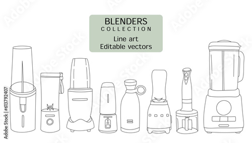 Set of hand drawn editable vector line art illustrations of air fryers	