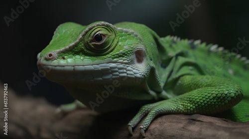 green iguana on a branch by generative ai