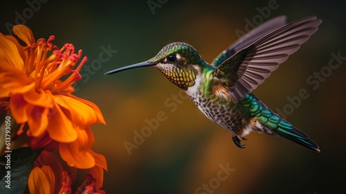 hummingbird feeding on a flower by generative ai