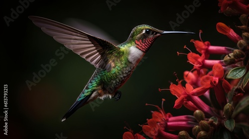 hummingbird feeding on a flower by generative ai