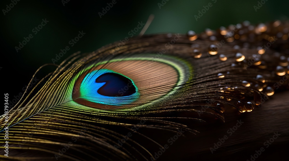 Obraz premium peacock feather close up by generative ai