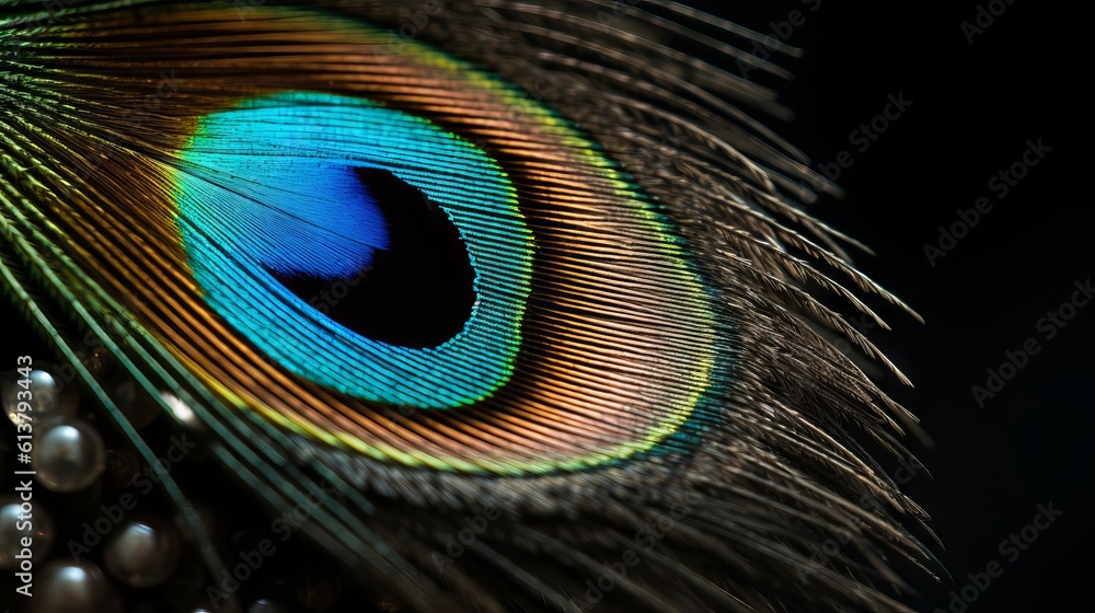 Fototapeta premium peacock feather close up by generative ai