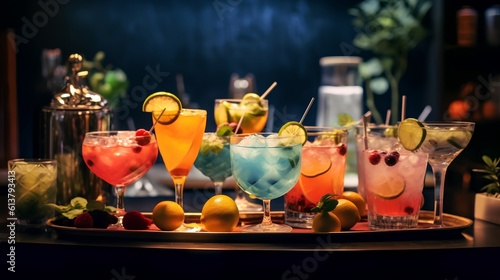 Selection of colorful mocktails. Non-alcoholic beverages, designed to mimic the flavors and presentation of cocktails. Generative AI photo