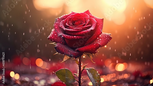 Fototapeta Naklejka Na Ścianę i Meble -  close up big red rose with bokeh light, magic whimsical mood theme, Generative Ai