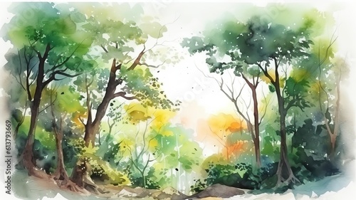 a beautiful picture of a forest painted with watercolors