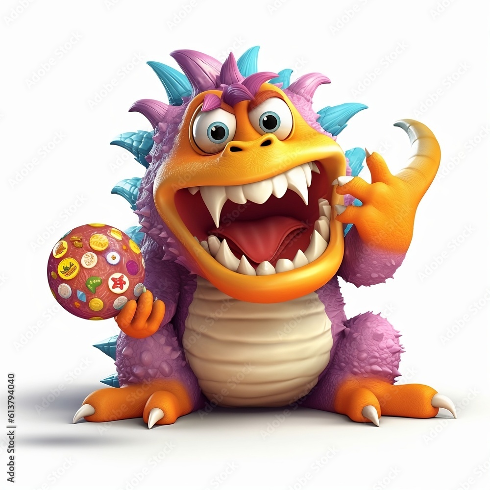 Fototapeta premium Cartoon color monster eating tucker on white background