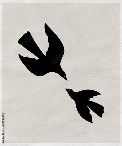 Modern trendy minimalistic hand drawn illustration dove for wallpaper, wall decor, print, postcard, cover, template, banner.