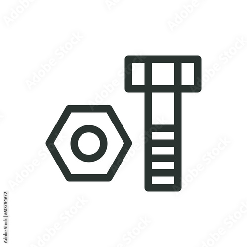 Bolt and nut isolated icon, hardware fasteners vector icon with editable stroke