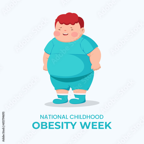 National Childhood Obesity Week with fat boy cartoon vector illustrations. Funny overweight kid flat design