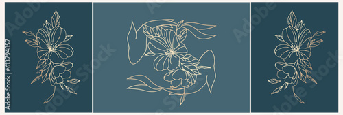 Logo template in linear style. Two fish with flowers like yin and yang. Esoteric illustration for astrologer, shop, beauty salon