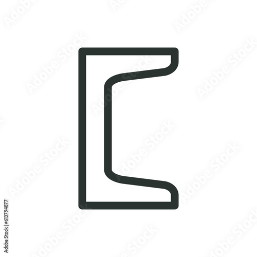 Channel bar isolated icon, hot rolled steel bar C channel vector icon with editable stroke