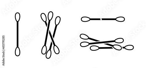 Cartoon Removing earwax, cleaning. Cleaning the auditory canal with a cotton swab. Safety, cotton swabs in ear logo or symbol. Earwax blockage concept. Hygiene, cotton ear stick. 